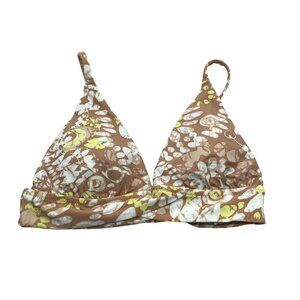 Aerie Swim Real Good Triangle Bikini Top Floral Print Brown White Size S